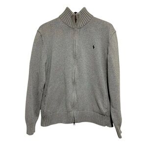 Polo Ralph Lauren Men's Gray Full Zip Mock Neck Knit Sweater Large Collegiate